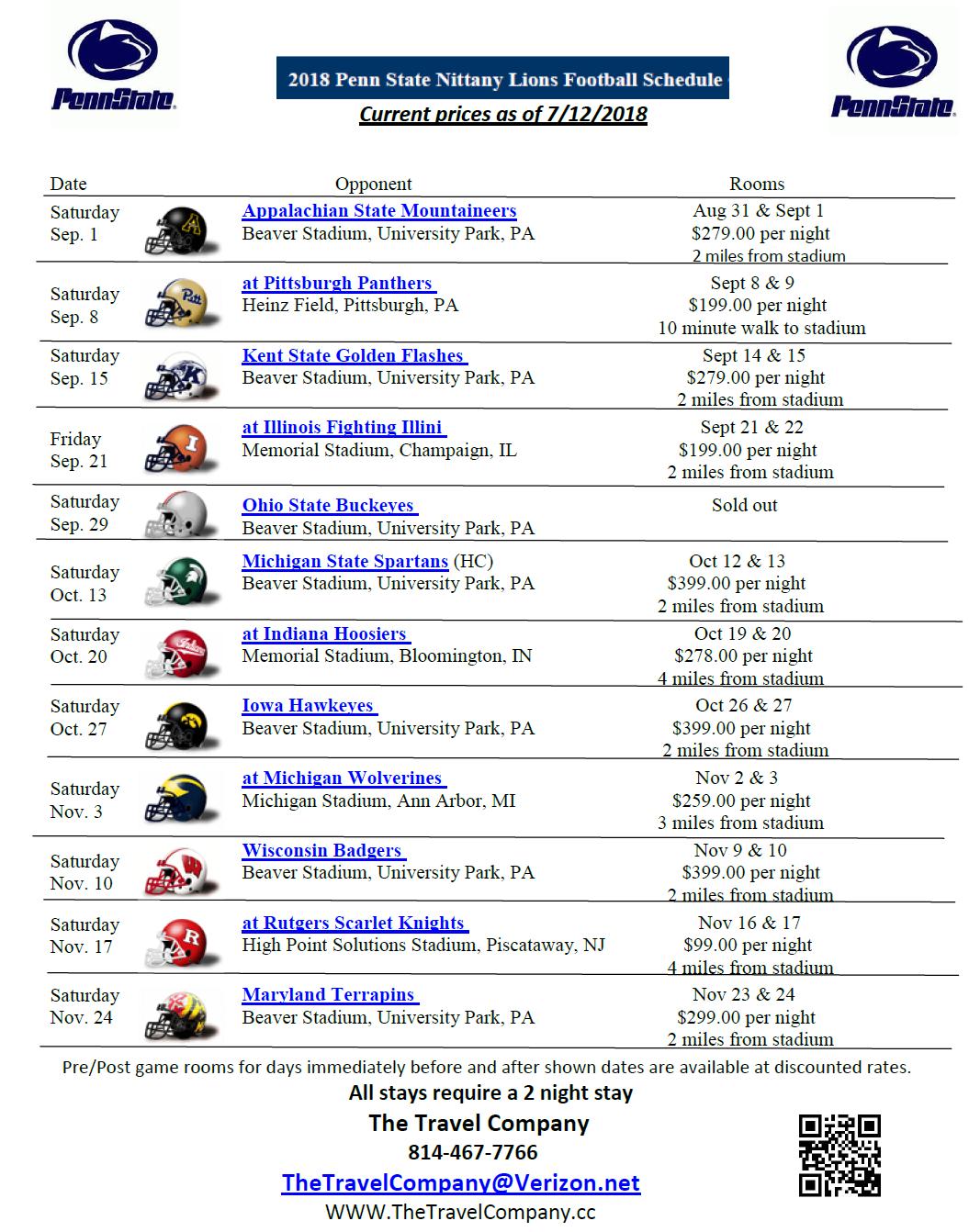 Penn State Football Printable Schedule